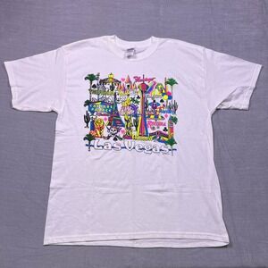 Vintage Gildan Las Vegas Graphic T Shirt Mens XL White Neon Strip Casinos